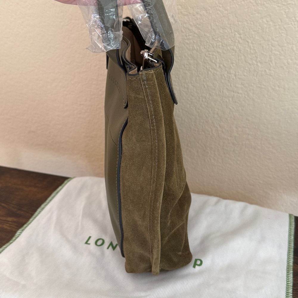 Longchamp Khaki Green Cabas Small Velvet Top Handle Bag - Picture 9 of 13